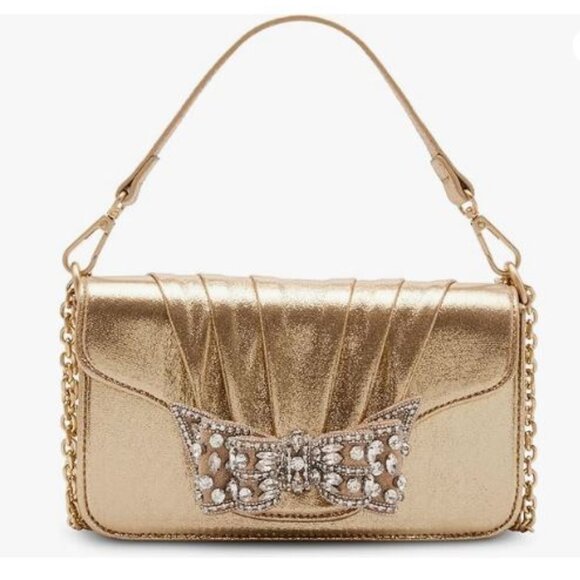 Betsey Johnson Women's 3D Bow Flap Bag Gold with Silver Rhinestones - Picture 1 of 15